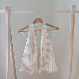 NWT Abercrombie & Fitch Pinstripe Halter V-Neck Top In Ivory - XL